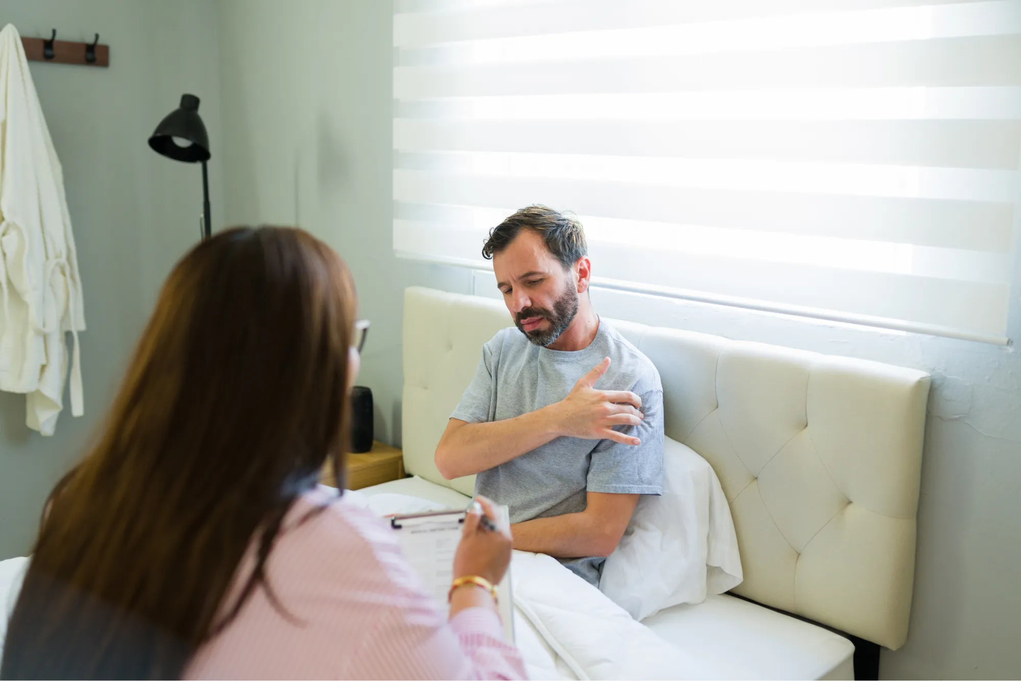 patient recovering from shoulder replacement surgery